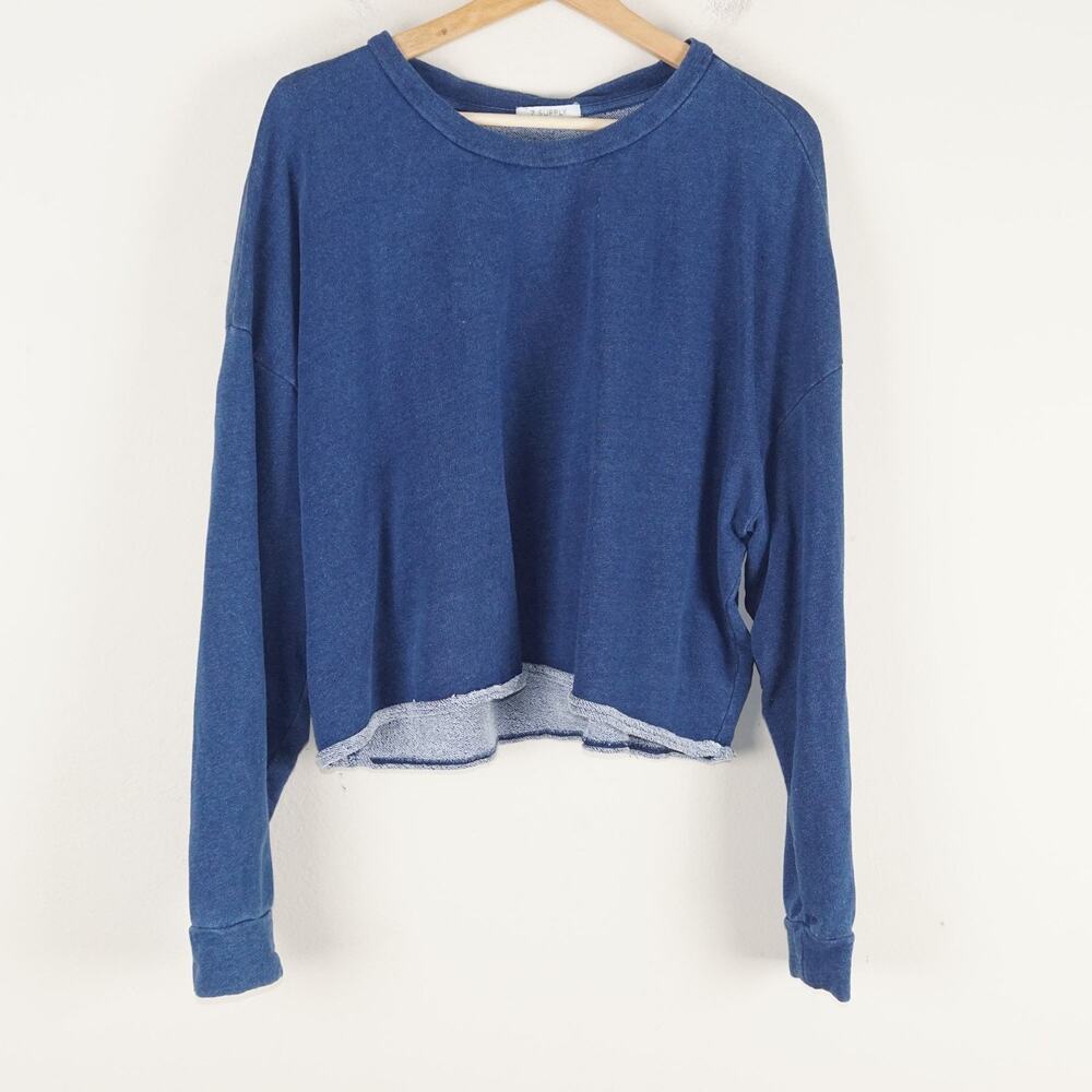 Z Supply Circuit Knit Denim Blue Indigo Rolled Hem Loose Sweatshirt Womens Sz S - Picture 1 of 6